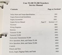 Case TL100 TL200 Trencher Service Manual Repair Shop Technical Book Workshop