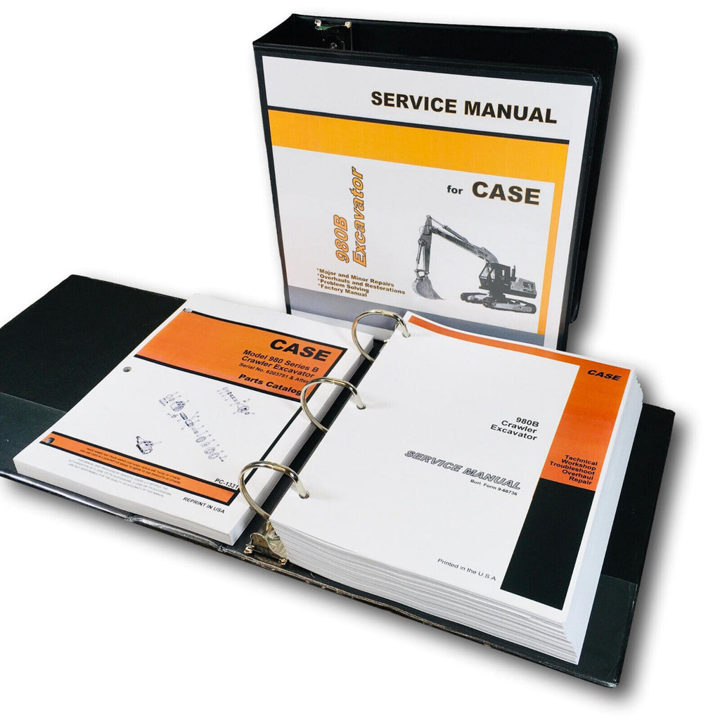 Case 980B Crawler Excavator Service Manual Parts Catalog Set S/N 6203751-After