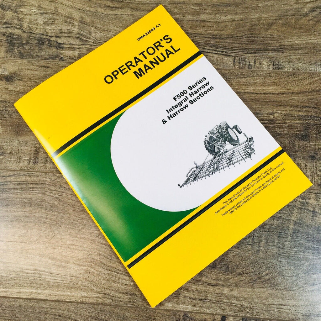 Operators Manual For John Deere F508B F509B F510B Integral Harrow Owners Book JD