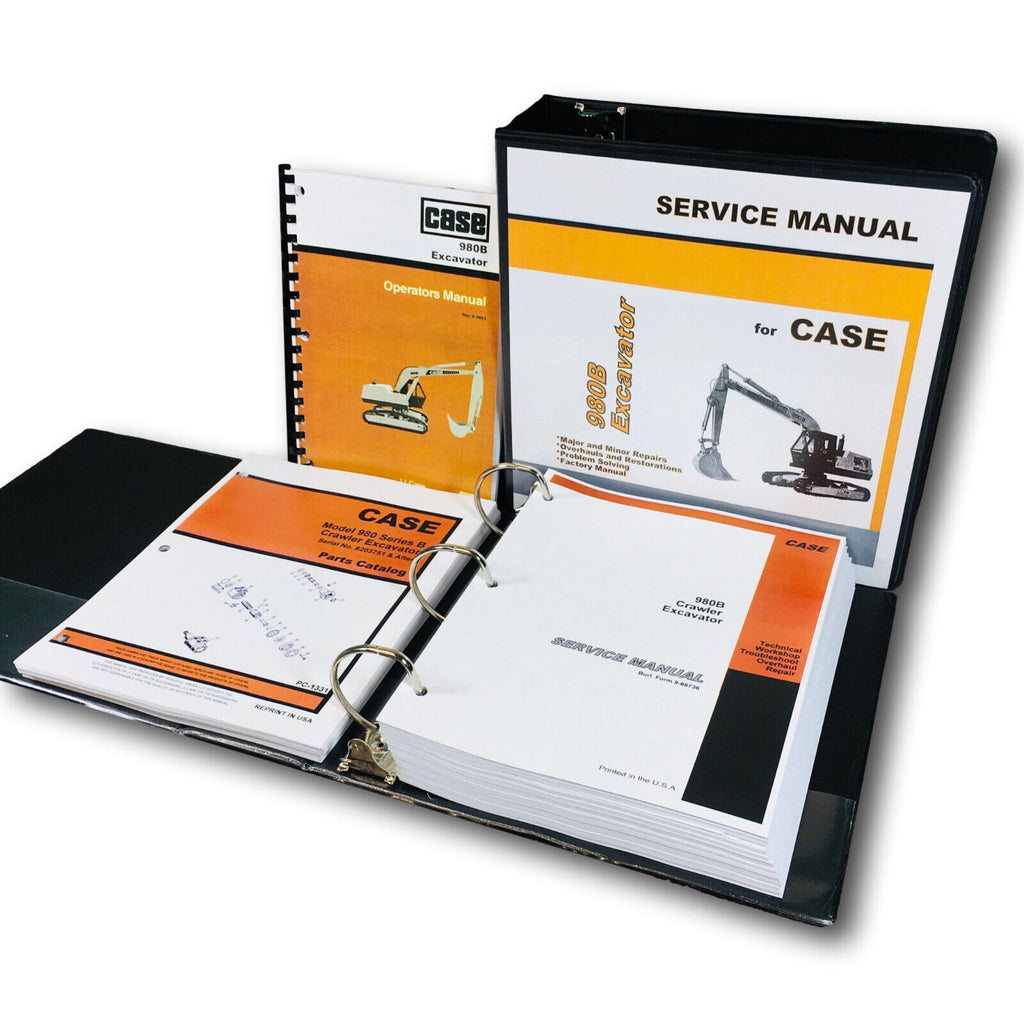 Case 980B Excavator Service Manual Parts Catalog Operators Set S/N 6203751-After