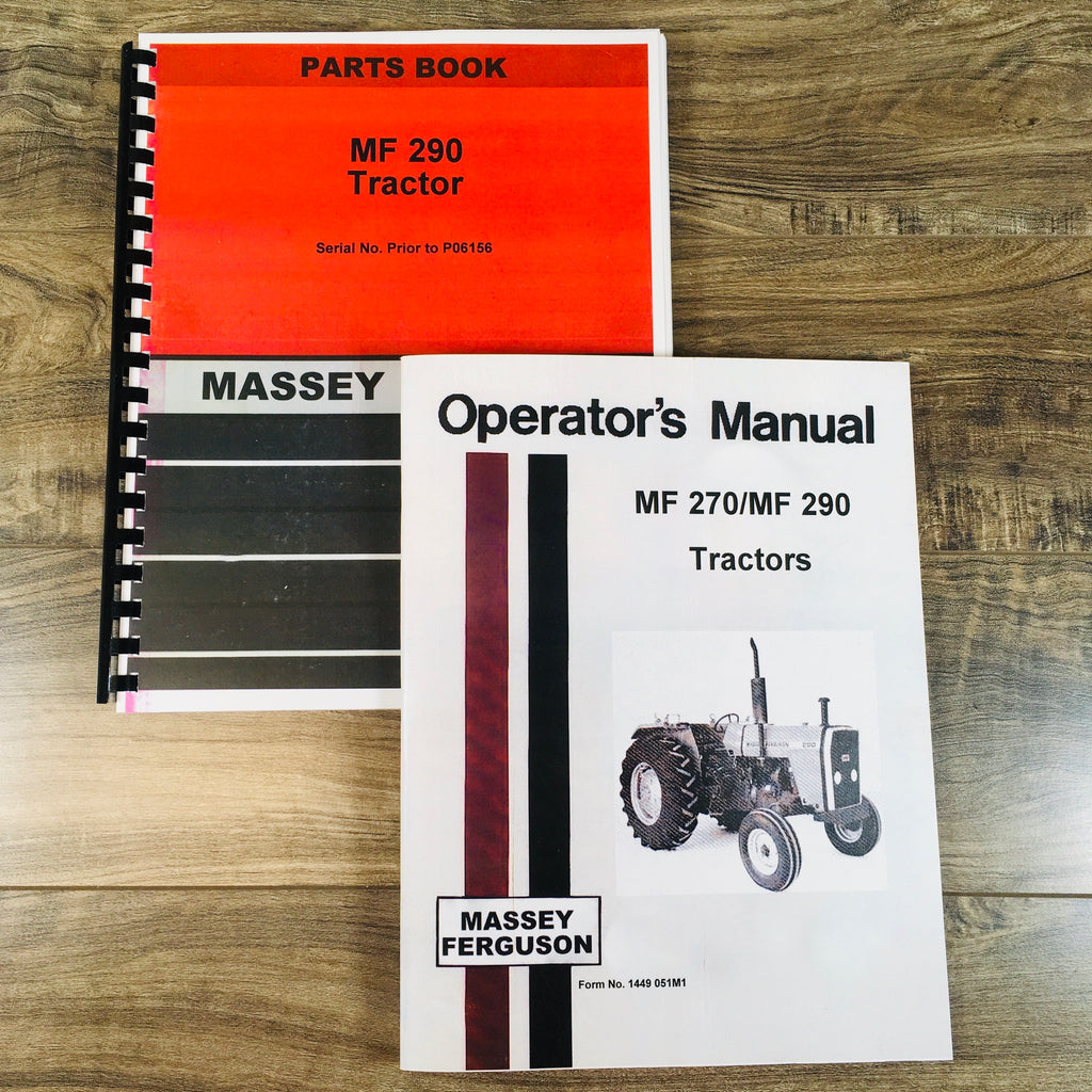 Massey Ferguson 290 Tractor Parts Catalog Operators Manual Set Prior to P06156
