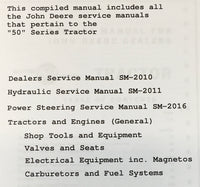 SERVICE MANUAL SET FOR JOHN DEERE MODEL 50 TRACTOR MASTER REPAIR PARTS CATALOG