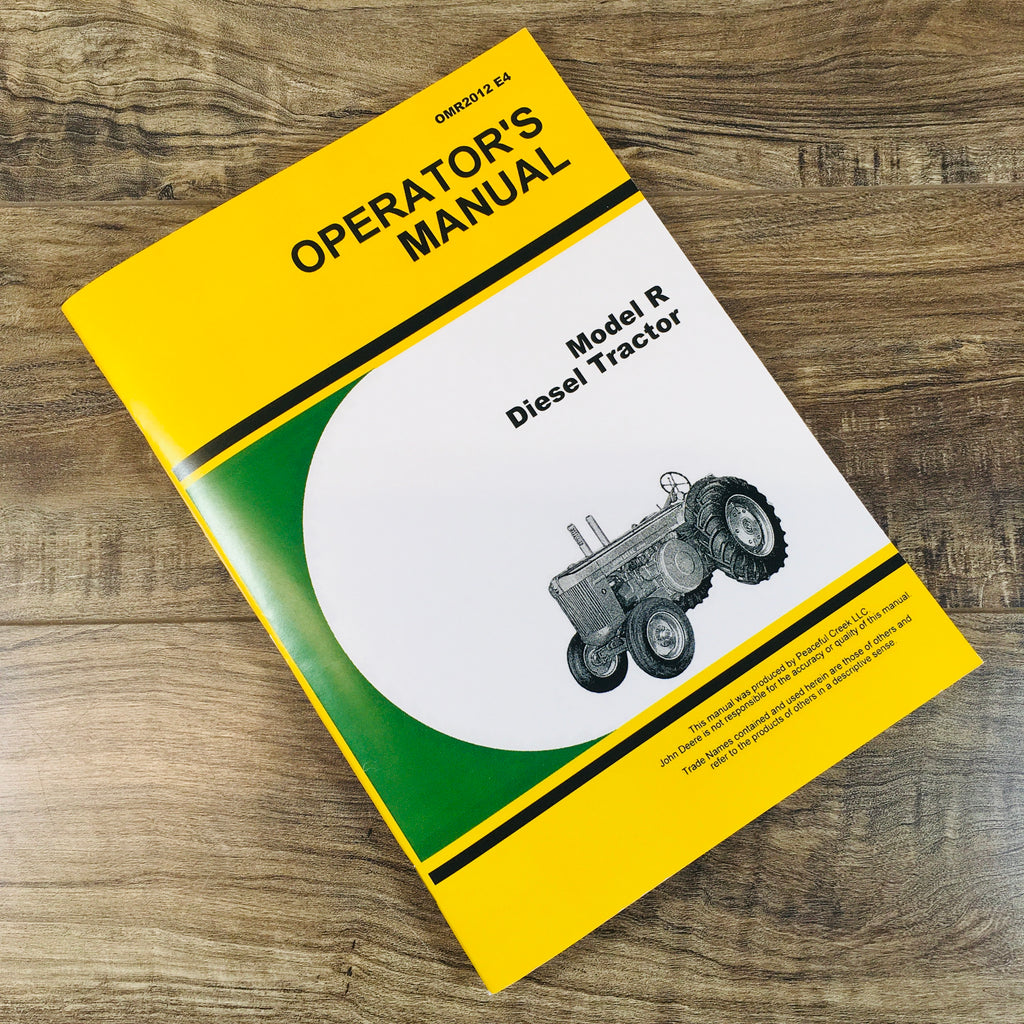 Operators Manual For John Deere Model R Tractor Owners Book Maintenance Printed