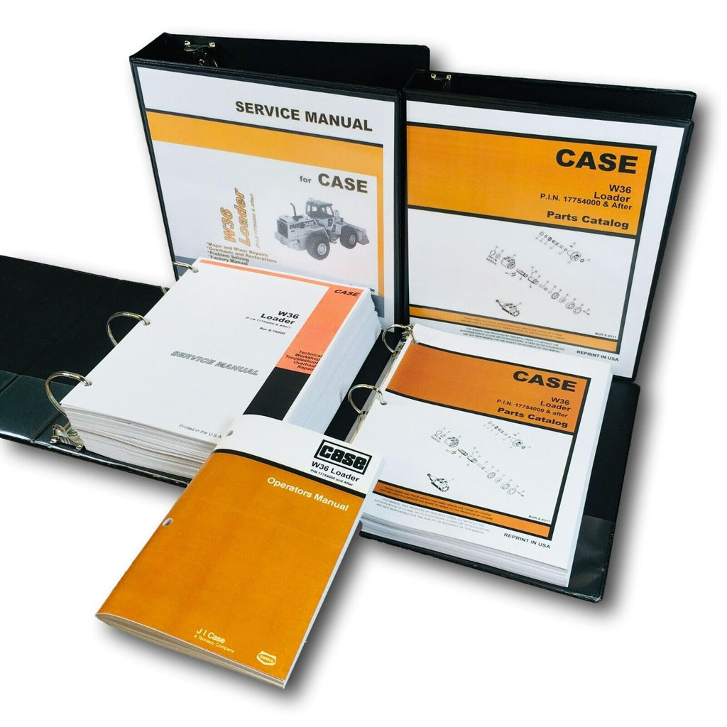Case W36 Wheel Loader Service Manual Parts Catalog Operators Set S/N 17754000-UP