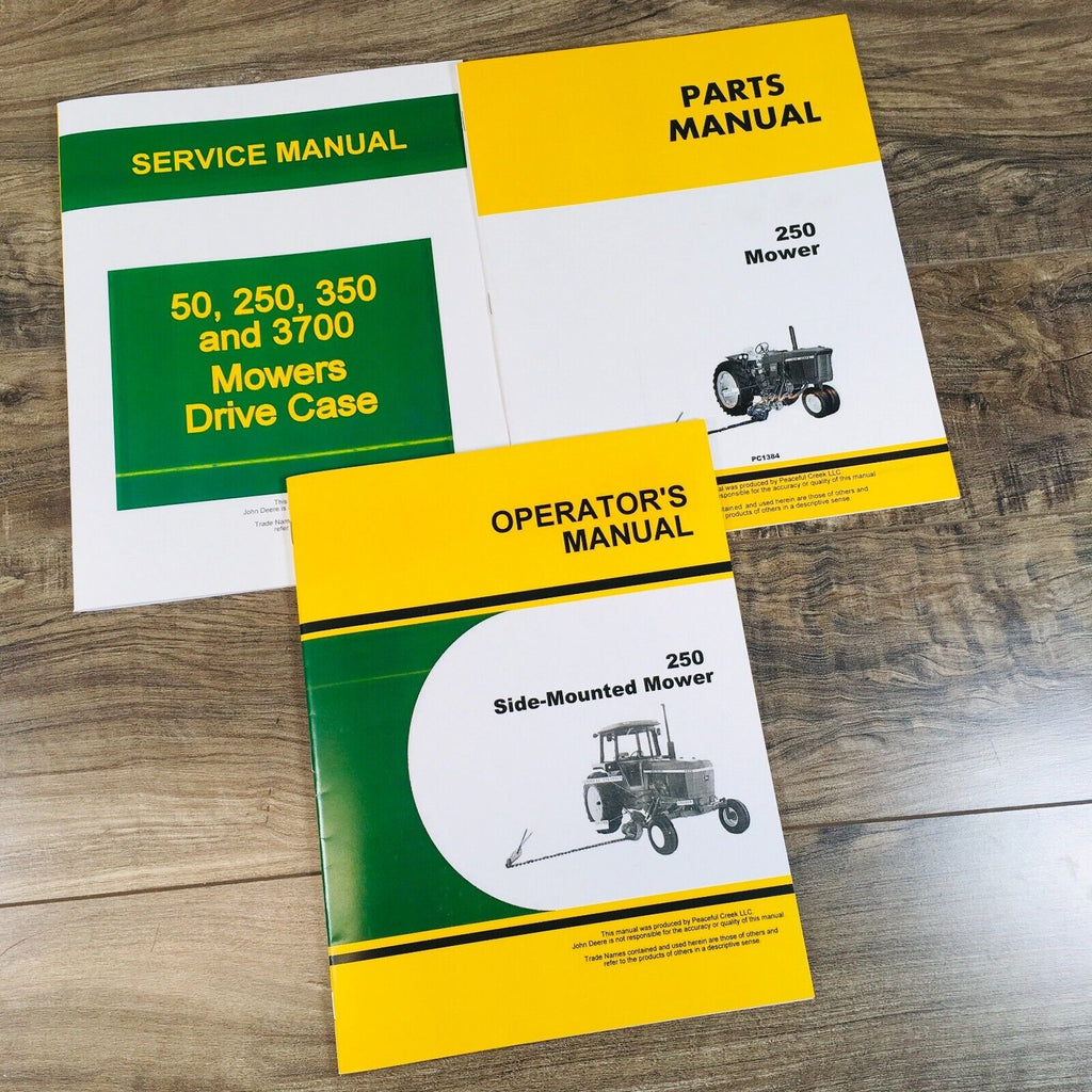Service Parts Operators Manual Set For John Deere 250 Mower Owners Repair Shop