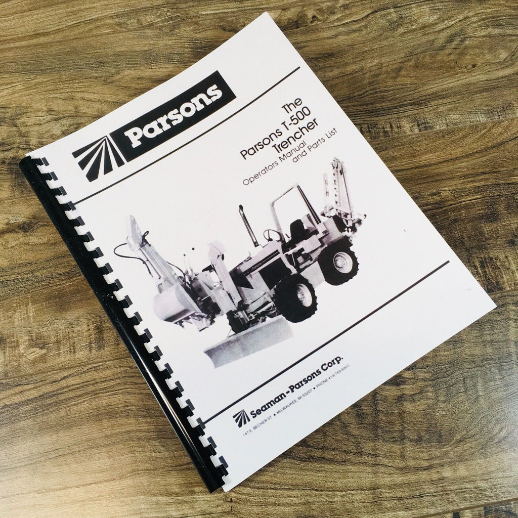 Parsons T-500 Trencher Operators Manual Owners Book Maintenance Adjustments