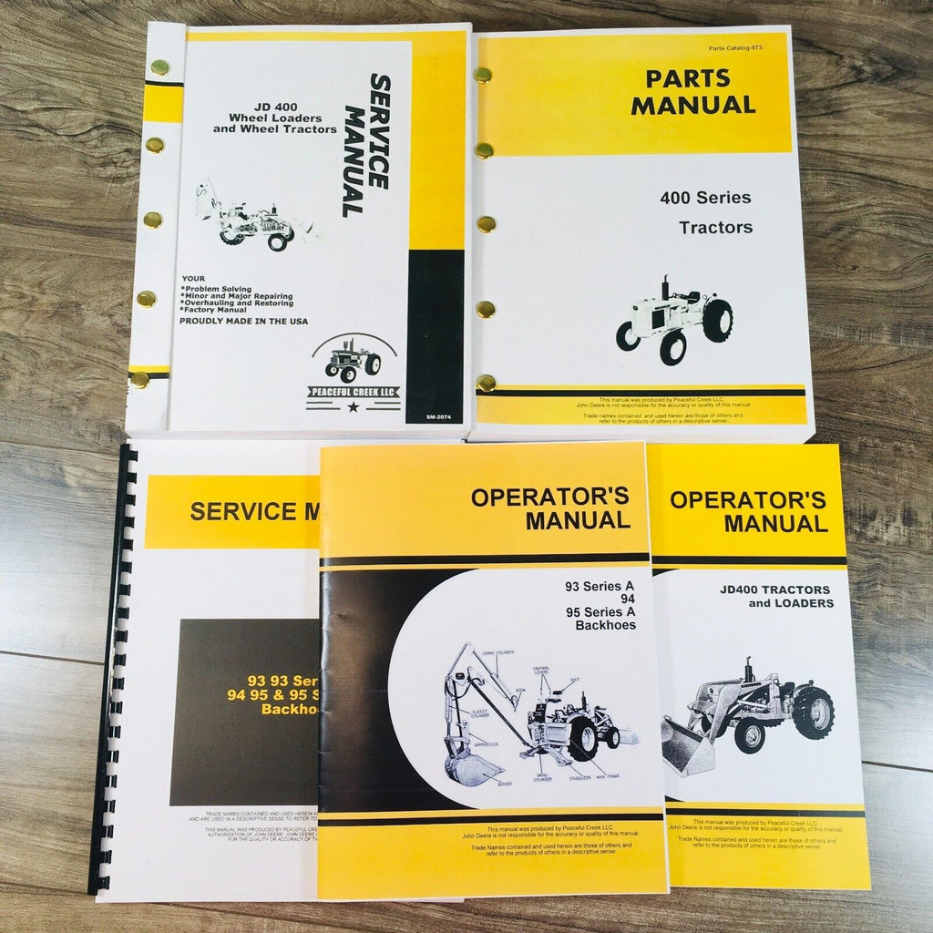 Service Manual Parts Catalog Owners Set For John Deere 400 JD Tractor Backhoe
