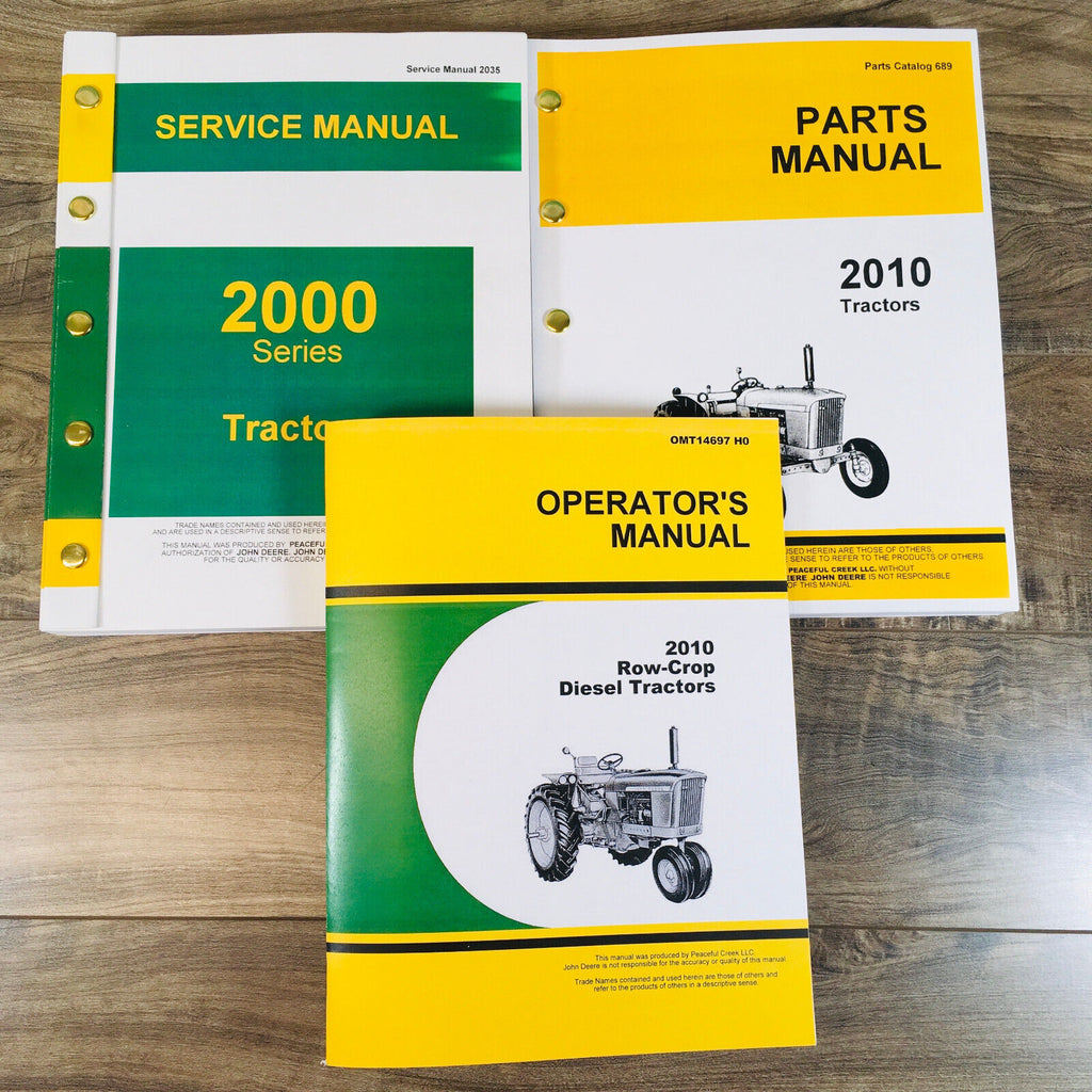 Service Parts Operators Manual Set For John Deere 2010 Row-Crop Diesel Tractor