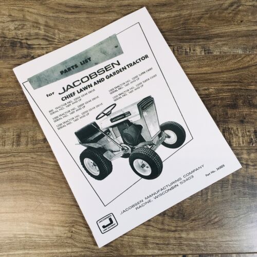 Jacobsen 1000 1200 Super Chief Garden Tractor Parts Manual Catalog Sn 1601-Up