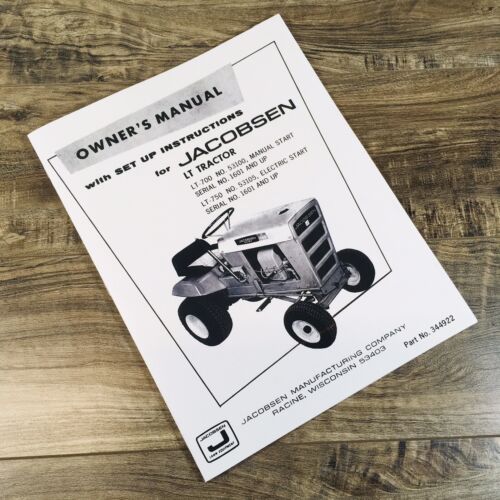 Jacobsen Lt-700 53100 Lt-750 53105 Garden Tractor Operators Manual S/N 1601- Up