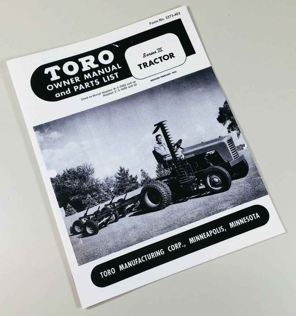 TORO SERIES 3 TRACTOR OPERATORS PARTS LIST MANUAL OWNERS BOOK MAINTENANCE III