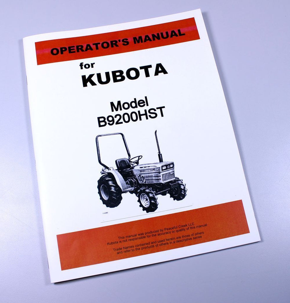 KUBOTA B9200HST TRACTOR OPERATORS OWNERS MANUAL MAINTENANCE SPECIFICATIONS-01.JPG