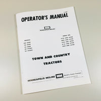 Minneapolis Moline 108 110 112 Town and Country Tractors owners operator manual