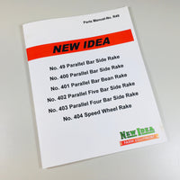 NEW IDEA 404 SPEED WHEEL RAKE PARTS MANUAL CATALOG