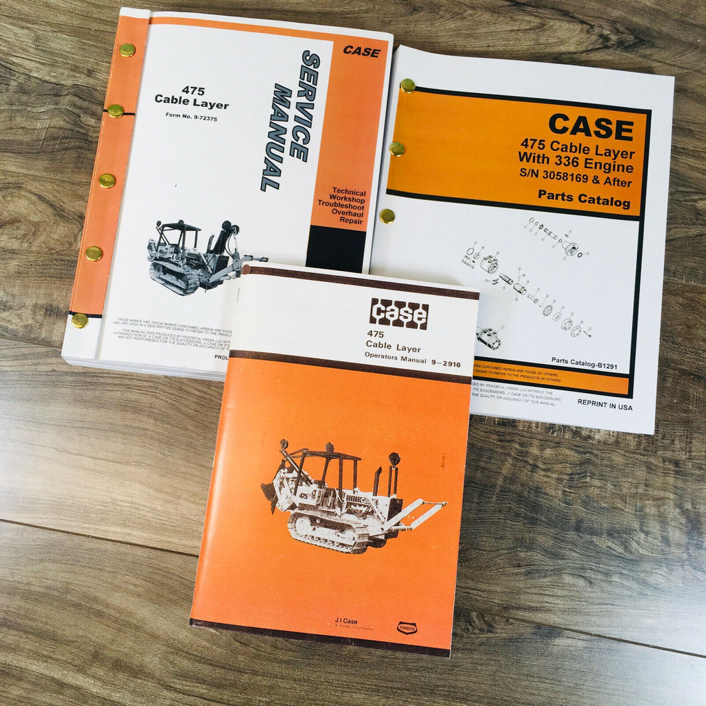 CASE 475 CABLE LAYER SERVICE MANUAL PARTS CATALOG OPERATORS SET SN 3058169 & UP