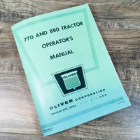 Oliver 770 880 Tractor Operators Owners Manual Maintenance Adjustments and More