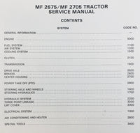 MASSEY FERGUSON MF 2675 2705 TRACTOR SERVICE REPAIR MANUAL SHOP BOOK