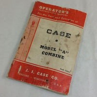 J I CASE MODEL A COMBINE OPERATORS OWNERS INSTRUCTION MANUAL CARE AND OPERATION