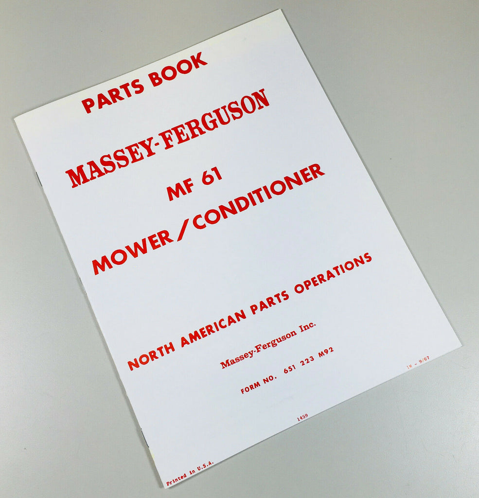 Massey Ferguson 61 MF61 MOWER CONDITIONER PARTS MANUAL CATALOG BOOK ASSEMBLY