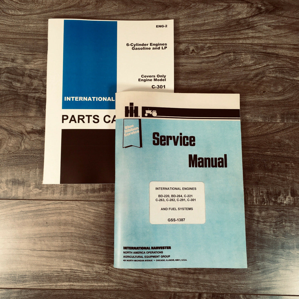 INTERNATIONAL715 COMBINE ENGINE ONLY C-301 6cyl GAS SERVICE PARTS MANUAL SET